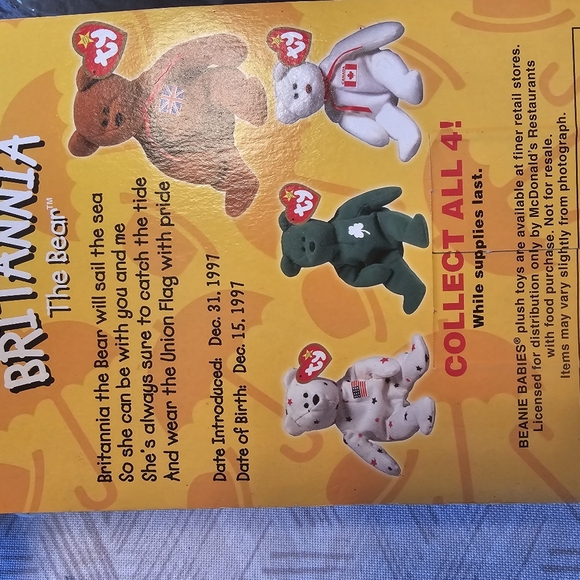 McDonald's Erin, Britannia, Glory, and Maple Ty Beanie Babies Bear is a Complete - Picture 7 of 7
